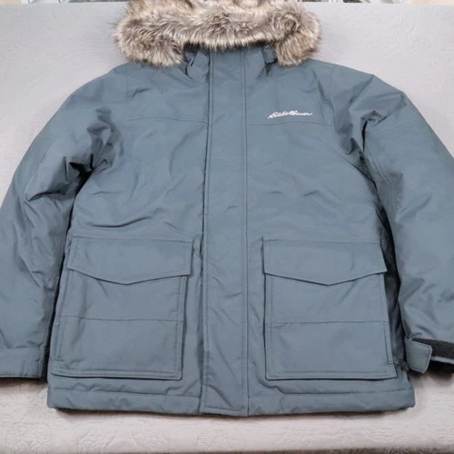 Eddie Bauer Nordic Down Parka Mens Small Blue WeatherEdge Faux Fur Hooded EB550 - product listing photo