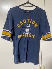 HYSTERIC GLAMOUR Navy Caution Kick or Bite T-Shirt S Stripe Back Design