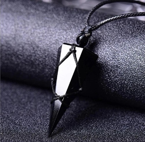 Collana Amuleto Reiki Guarigione Ciondolo Ossidiana Nera Naturale Originale