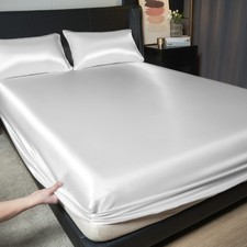 New Luxury Solid Color Satin Bed Sheet Comfortable Twin Full Queen King Size