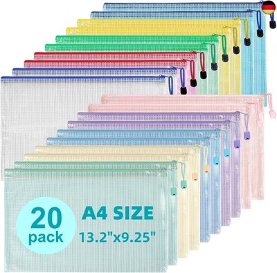 Mutsitaz Pack of 20 A4 Plastic Wallets File Bags, Document Folder with Zip,