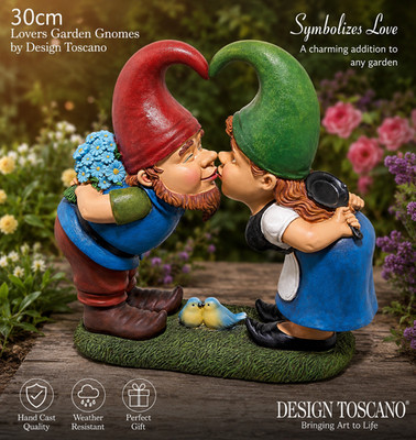 Wichtel Garten Statue Ornament von Design Toscano Kiss and Tell Liebhaber, groß 30 cm