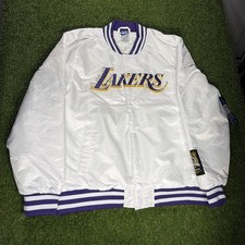 Los Angeles Lakers Hardwood Classics satin full-snap jacket in white. Size L