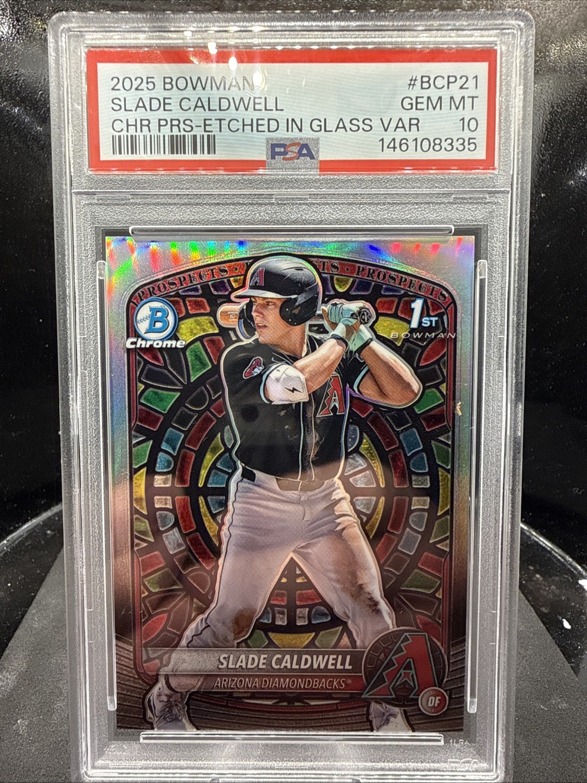 2025 Bowman - Slade Caldwell #BCP-21 Etched in Glass Variation PSA 10