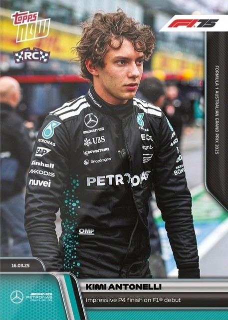 2025 Topps Now Formula 1 Kimi Antonelli RC Rookie Debut Card #14