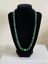 Vintage Malachite Long Graduated Bead Necklace With Screw Clasp