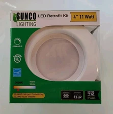 1 Pack, Sunco Lighting LED Retrofit Kit 4" 11W 35,000 Hour CRI 90 600 Lumen NEW