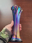 Super Electric Blue Northwood Carnival Glass Thin Rib Standard Size Vase