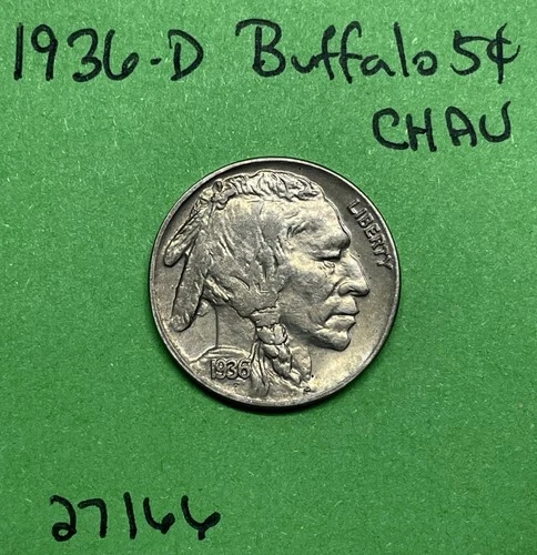 1936-D Buffalo 🦬 Indian Head Nickel 5c CH AU About Uncirculated