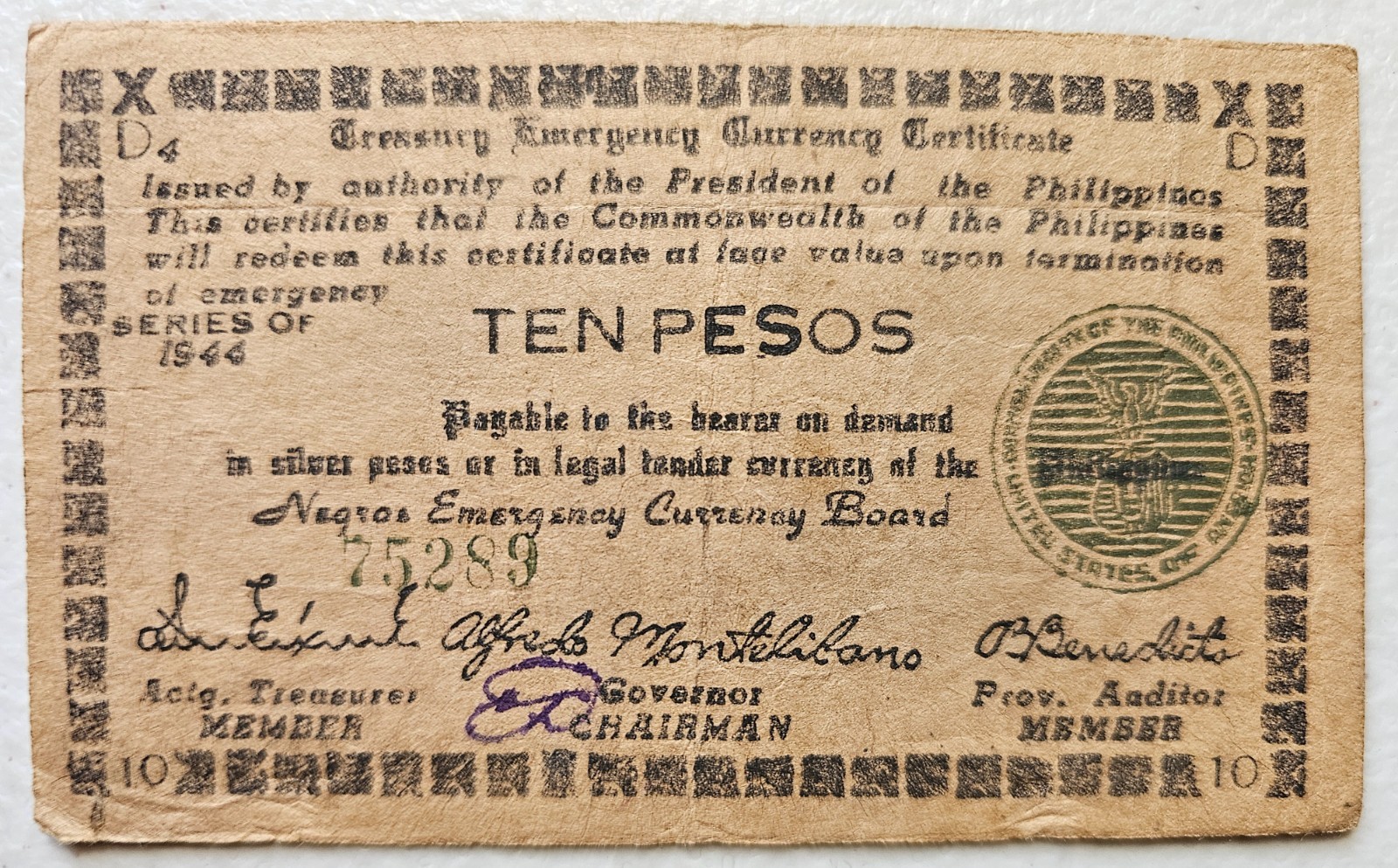 Philippines Negros 10 Pesos 1944