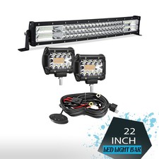 22" 306W Triple Row LED Light Bar Spot Flood Combo  2Pcs 4" Cubes for Offroad