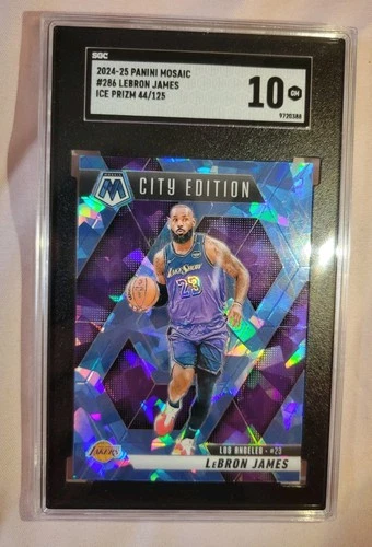 2024-25 Panini Mosaic City Edition LeBron James #286 Ice Prizm 44/125 10 GM SGC