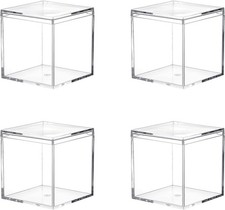 Clear Acrylic Plastic Square Cube 4 Pack Storage Boxes Organizer Containers