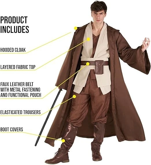 Disfraz de Caballero Jedi para Hombre Adulto Estrella Fantasía Bata con Capucha Espacio Juegos con disfraces -GRANDE Foto 3 de 4