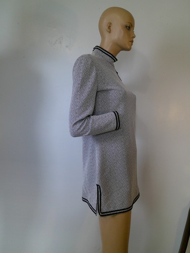 Vtg MOD 60s Black & White Double Knit Mandarin Collar Tunic Micro MINI Dress S/M, $48 - Photo 4