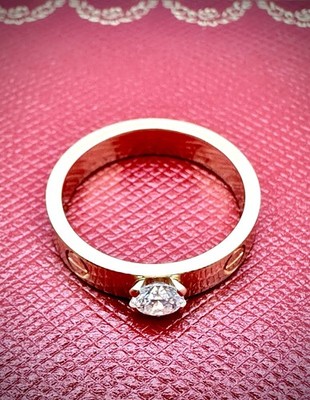 Authentic Cartier Love 0.27 Ct Diamond 18k Rose Gold Solitaire Ring Sz 49 (US 5)