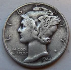 1944 p  Mercury Dime  90% Silver .0723 troy oz.    Very Good