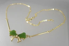 Vtg EMMONS Gold tone Green Glass Bow AMAZING  15" or 17" Choker Necklace 9803