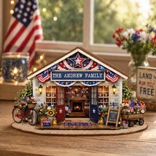 Personalized Patriotic Family Wooden Block, Custom 4th of July Home Decor