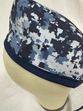 Men/Women Surgical Scrub Cap Skull/Chemo Cap Blue Military Lined Camo Cotton