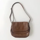 Fossil Peyton Pebbled Leather Double Flap Crossbody Handbag Purse Brown Cognac