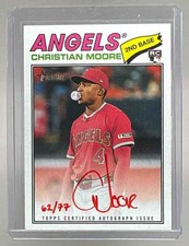 Christian Moore 2026 Topps Heritage #ROA-CMO Red Ink Real One Auto Rookie RC /77