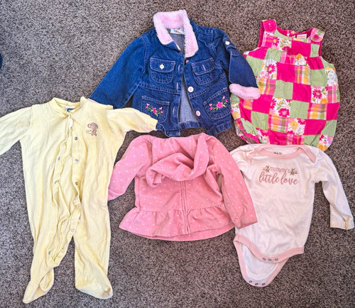 6-9M Baby Girl Multicolor Clothing Lot Cotton Patchwork Denim Jacket Hoodie Romp