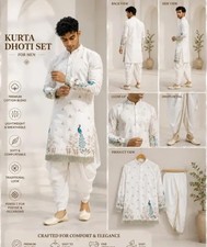 Men Traditional Ethinc Wear Pure Cotton Kurta With Dhoti Set.size S To 2xl.