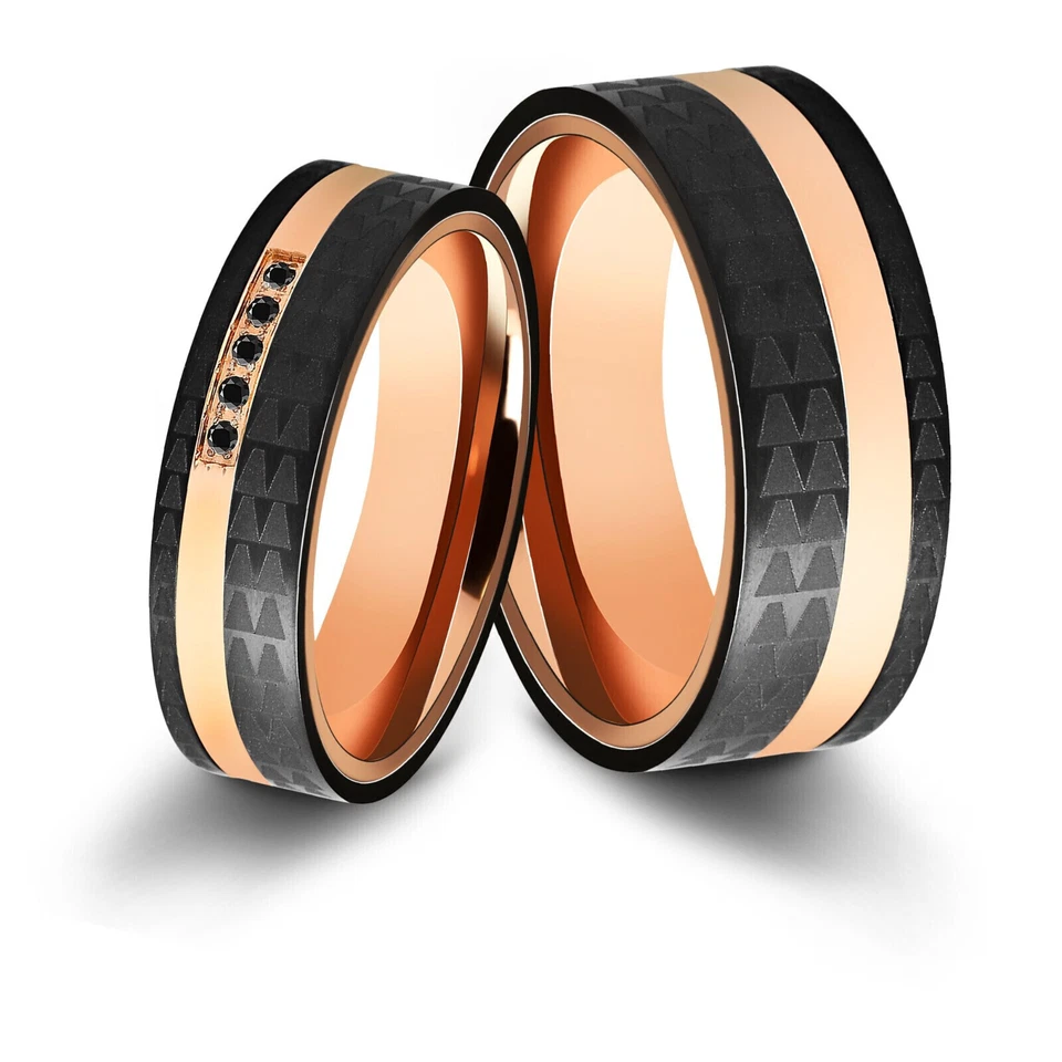 Edelstahlring Verlobungsring Damen Herren Ehering Partnerring bicolor schwarz - Bild 1 von 4
