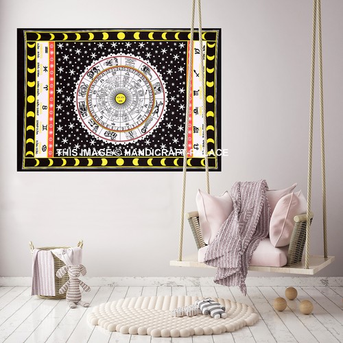 Tapis Mural Jumeaux Zodiaque Mandala – Style Hippie, Teinture Tie-dye, 100% Coton