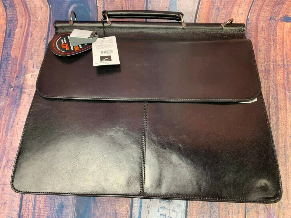 Maletín para portátil de cuero italiano de lujo Mancini Leather Goods 95897 negro Foto 3 de 4