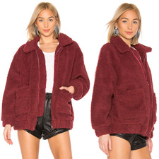 I.am.gia Pixie Jacket Teddy Sherpa Zip Up Burgundy Dark Red Oversized Small