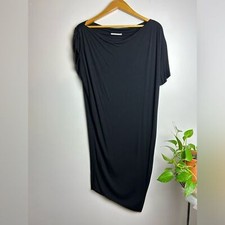 Samantha Eng Black Stretchy Soft Asymmetrically Neck Hem Midi Dress Size M