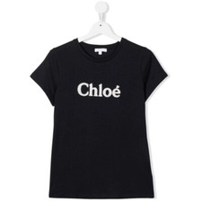 Chloe Shearling Logo Embroidered Tee  Blue  Exact size unknown  see photos