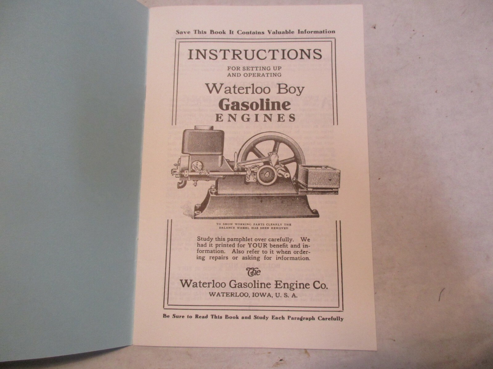 reprint Waterloo Engine Co. Waterloo Boy Gasoline Engines Instructions