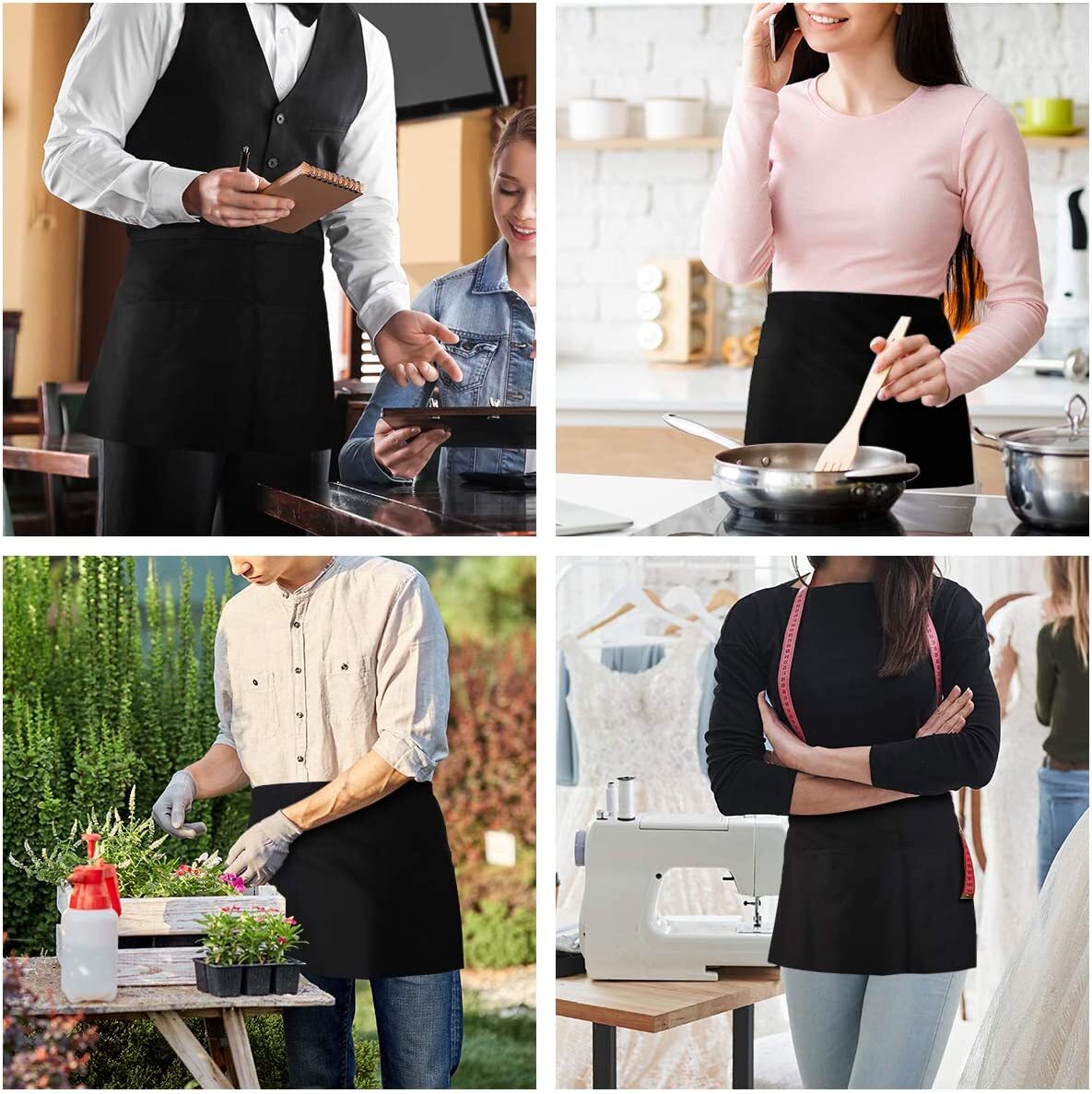 Avalon Kitchen Server aprons with 3 Pockets Waitress Apron Waist apr
