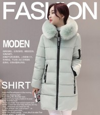 Women's Winter Fur Collar Hooded Down Thicken Cotton Jacket Slim Long Warm Coats