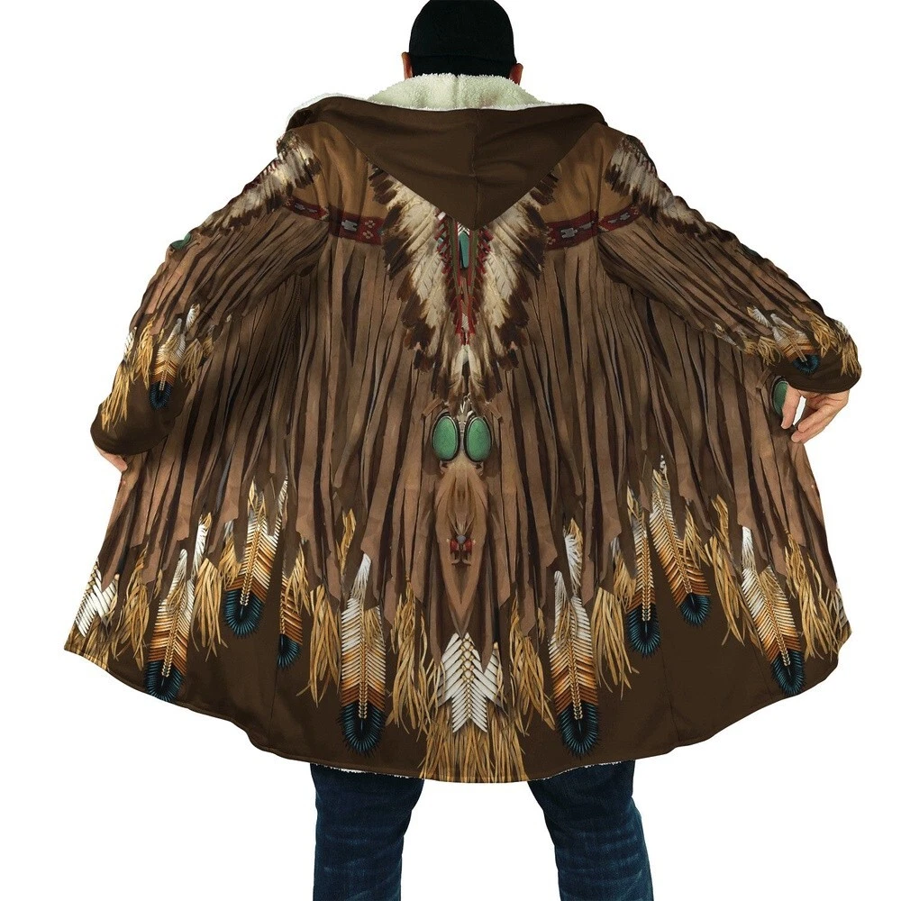 Dark Brown Native American 3D All Over Printed Hooded Cloak Coat