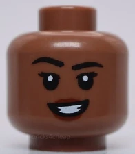 Lego  Minifig Head Dual Sided Female Black Eyebrows Reddish Brown Lips Frown