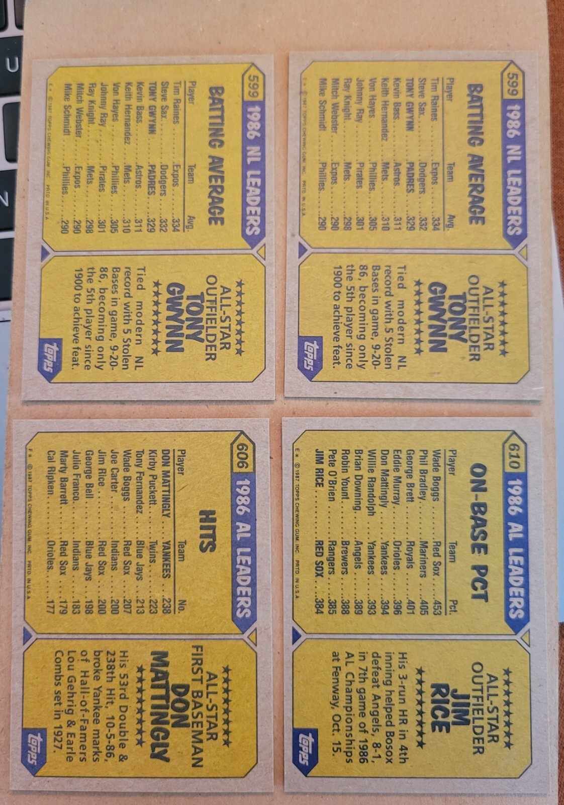 1987 Topps All Star 599 Gwynn 606 Mattingly 610 Jim Rice eBay