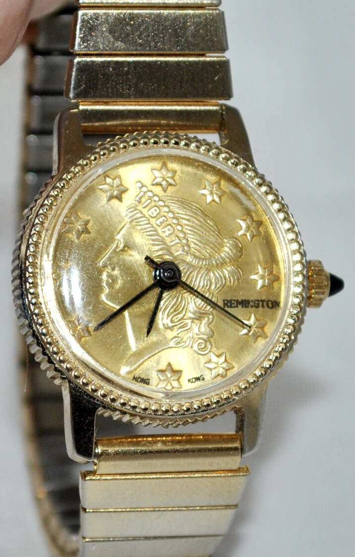 Vintage Remington Women's Faux Liberty Gold Coin Dial Watch Gold