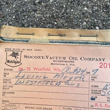 1947 Mobilegas Socony-Vacuum Oil Company Receipt Book Full of Completed Receipts