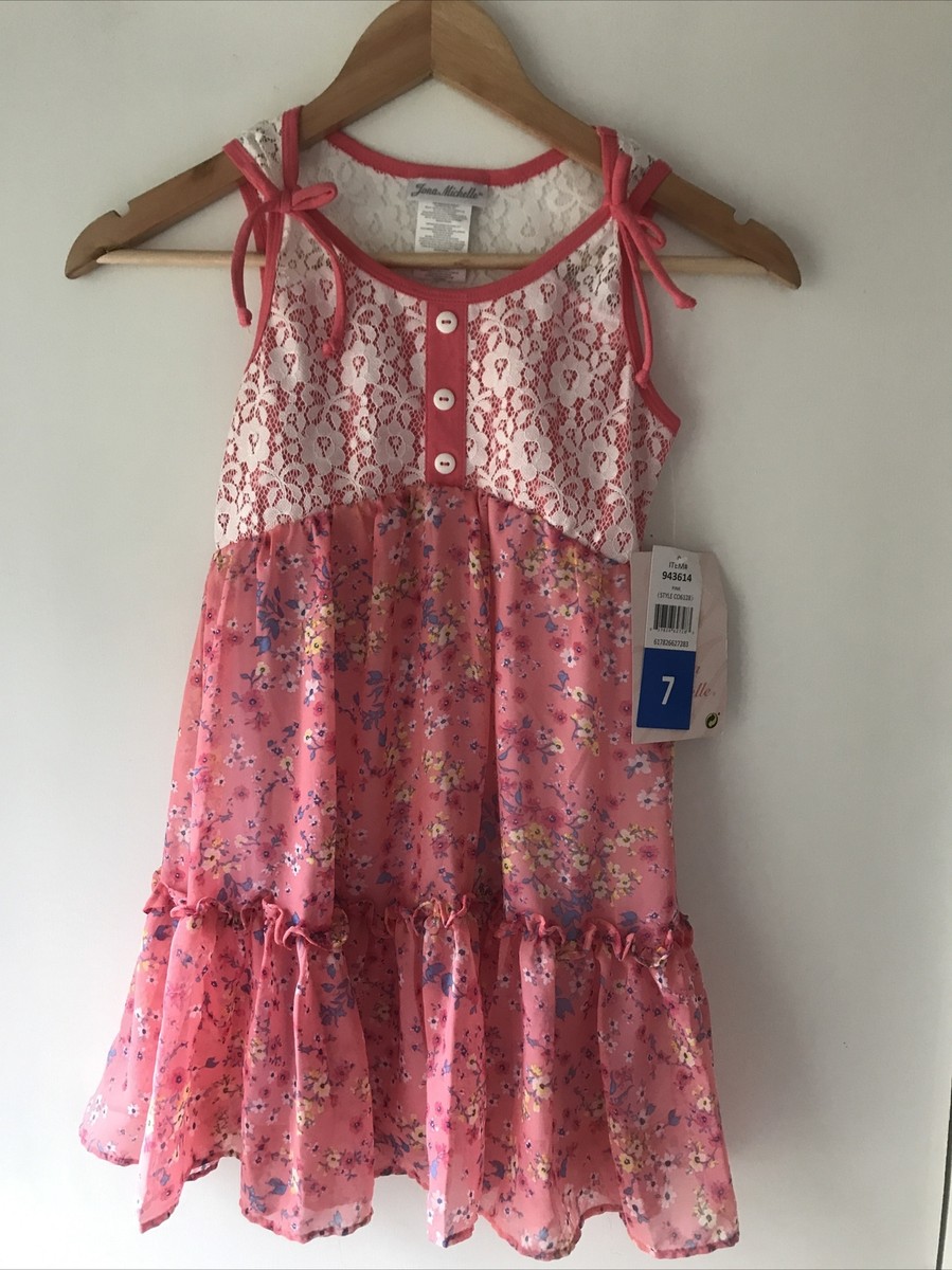 NEW Jona Michelle Girls Summer Dress Salmon Pink Floral Size 7T