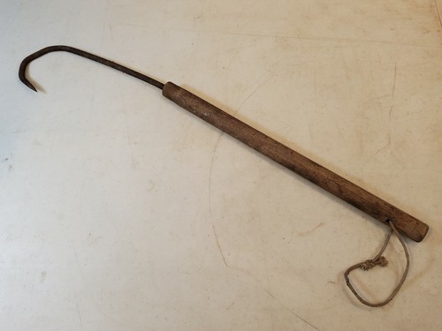 Antique Primitive Fishing Gaff with Forged Hook & Wooden Handle, 26-1/2" Long
