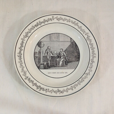 Antique Creil & Montereau Bat Printed Creamware Plate Louis XIV