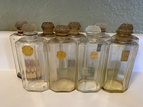 LOT 9 VINTAGE 1930's COTY PARIS FRANCE EMPTY Perfume Bottles W/Glass Stoppers
