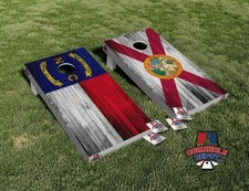 Florida and North Carolina Flag Cornhole Board Vinyl Wrap Laminated Sticker Set