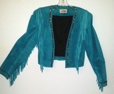 VINTAGE WESTERN LADIES 8P FRINGED HAND PAINTED LINED SUEDE SHORT JACKET by CHAR