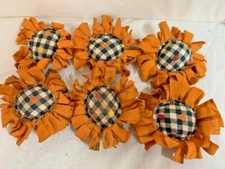 Primitive  Bowl Fillers/Flowers/Orange- Black Buffalo Plaid-Leave Center/Grunged