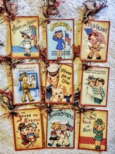 9 Patriotic Kids Vintage Gift Hang Tags Scrapbook Party Card Junk Journals 209R